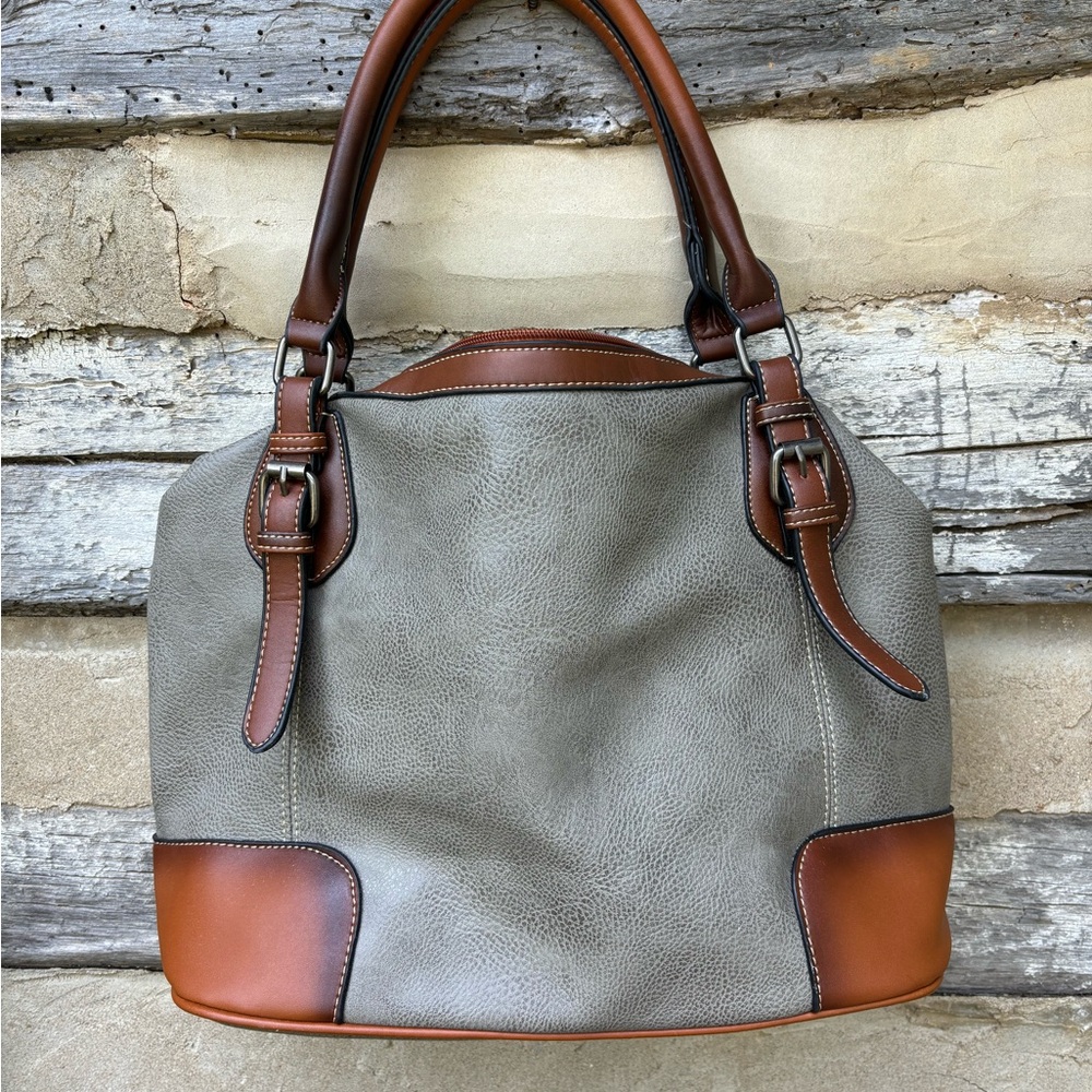 Kathy Ireland Elegant Gray and Brown Large Women's Handbag/Tote/Shoulder Bag - Picture 2 of 10